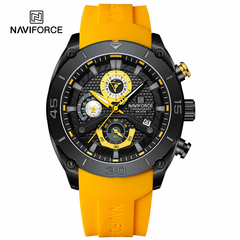 Naviforce 8038 Quartz Chronograph, Waterproof, Durable, Military Style Wristwatch (Yellow)